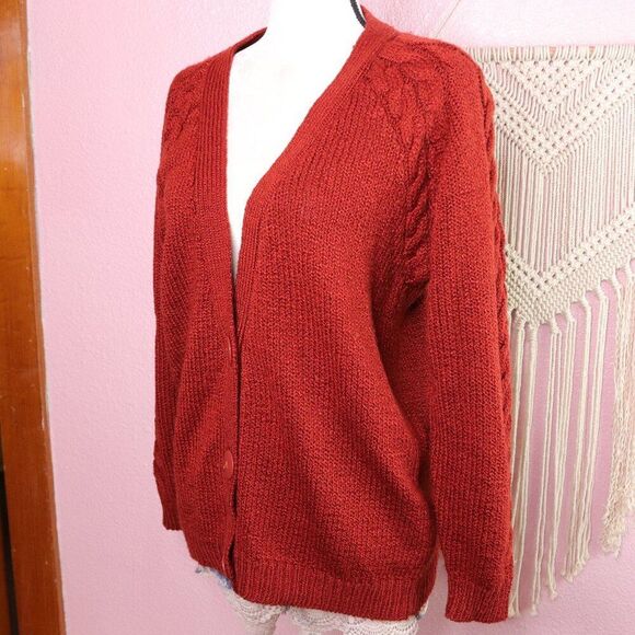 Vintage Sweaters - Vintage | Chunky Knit Button Up Boyfriend Cardigan Medium